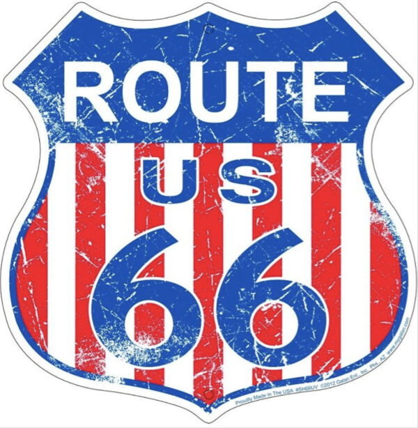 plaque déco américaine murale tole panneau de highway route 66 usa flag